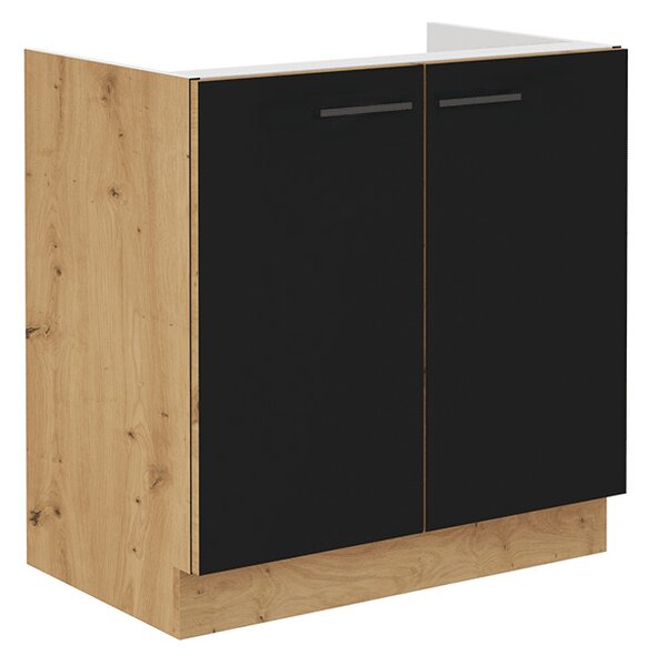 Dulap inferior de bucătărie sub chiuvetă Meriel 80ZL 2F BB (negru + Stejar artisan). 1033973