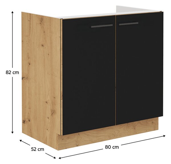 Dulap inferior de bucătărie sub chiuvetă Meriel 80ZL 2F BB (negru + Stejar artisan). 1033973