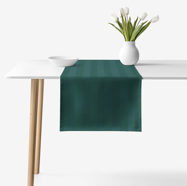 Goldea napron de masă din damasc - dungi verde închis cu luciu satinat 35x140 cm