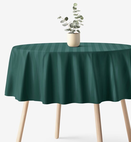 Goldea față de masă din damasc - dungi verde închis cu luciu satinat - rotundă Ø 120 cm