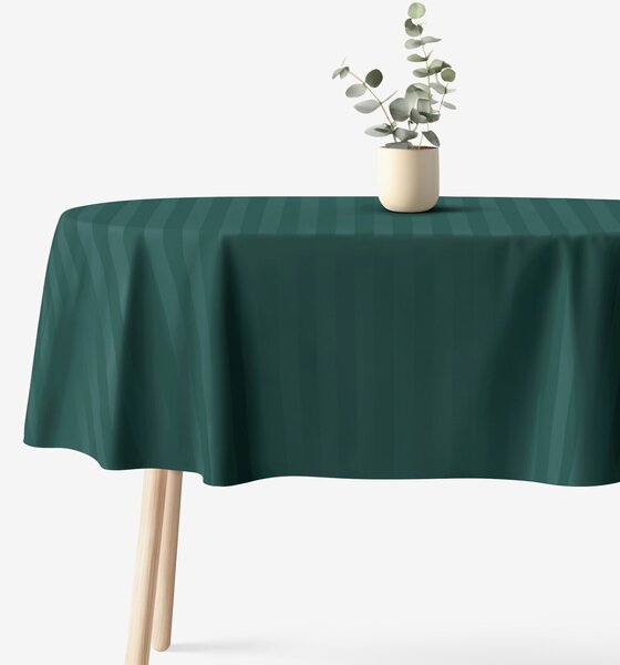 Goldea față de masă din damasc - dungi verde închis cu luciu satinat - ovală 140 x 180 cm