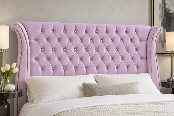 Pat tapițat din catifea Zafira 140×200 cm, lila, cu ladă de depozitare