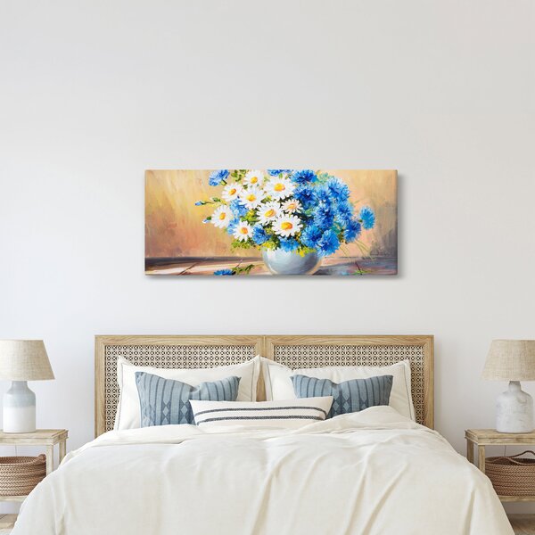 Tablou pictat cu vaza și flori (120x50 cm)