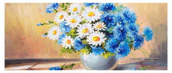 Tablou pictat cu vaza și flori (120x50 cm)