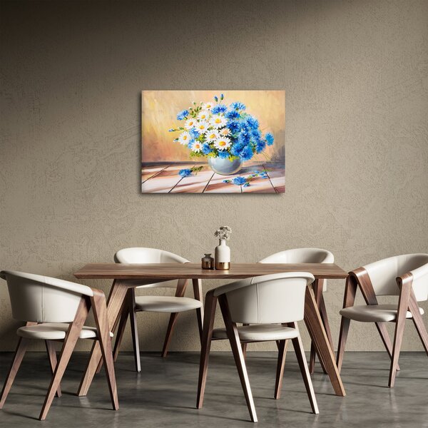 Tablou pictat cu vaza și flori (70x50 cm)