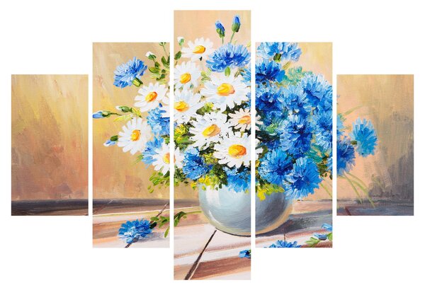 Tablou pictat cu vaza și flori (150x105 cm)