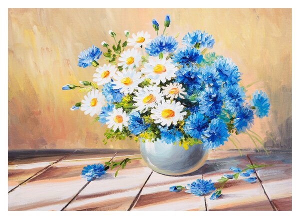 Tablou pictat cu vaza și flori (70x50 cm)