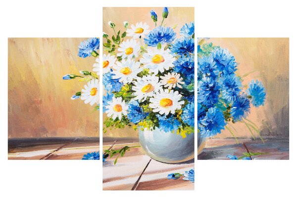 Tablou pictat cu vaza și flori (90x60 cm)