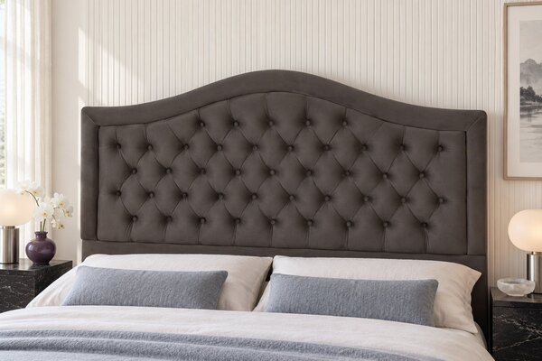 Pat tapițat din catifea Solaria 120×200 cm, gri închis, cu ladă de depozitare