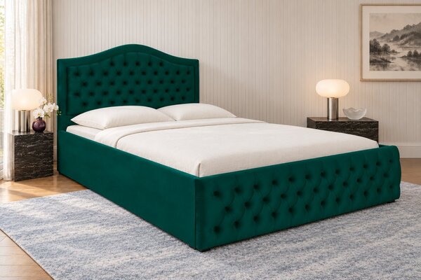 Pat tapițat din catifea Solaria 120×200 cm, verde, cu ladă de depozitare