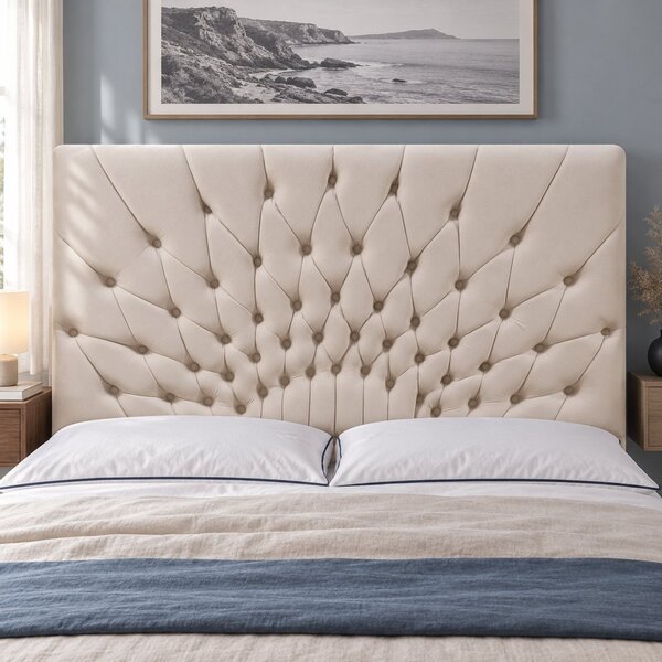 Pat tapițat Chesterfield din catifea Venezia 140×200 cm, crem, cu ladă de depozitare