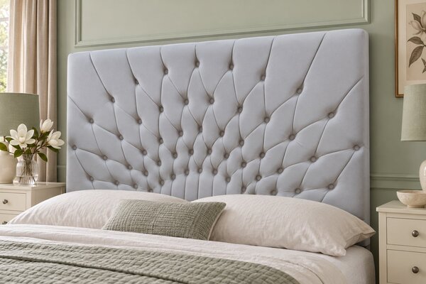 Pat tapițat Chesterfield din catifea Venezia 140×200 cm, gri deschis, cu ladă de depozitare