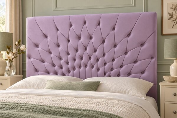 Pat tapițat Chesterfield din catifea Venezia 140×200 cm, lila, cu ladă de depozitare
