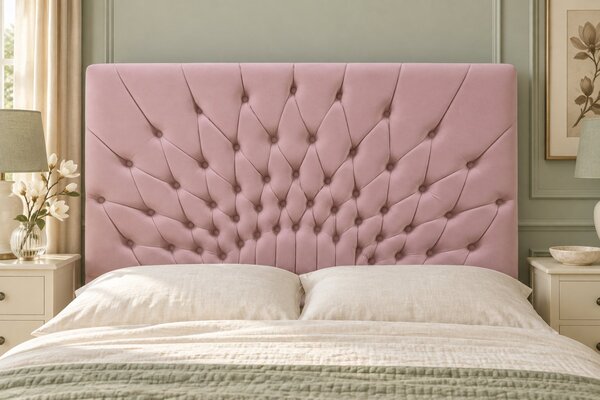 Pat tapițat Chesterfield din catifea Venezia 140×200 cm, roz, cu ladă de depozitare