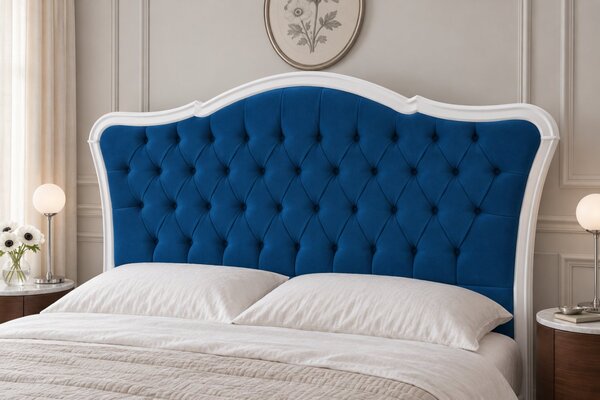 Pat tapițat din catifea Belmonte 140×200 cm, albastru, cu ladă de depozitare