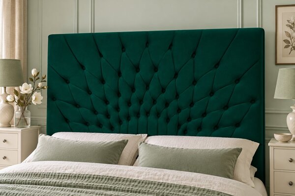 Pat tapițat Chesterfield din catifea Venezia 140×200 cm, verde, cu ladă de depozitare