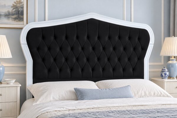 Pat tapițat din catifea Lorenza 140×200 cm, negru, cu ladă de depozitare