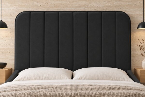 Pat tapițat din stofă Calista 140×200 cm, gri închis, cu ladă de depozitare