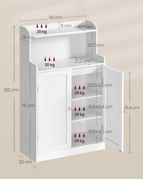 Dulap baie Vasagle Alb 60x30x110 cm