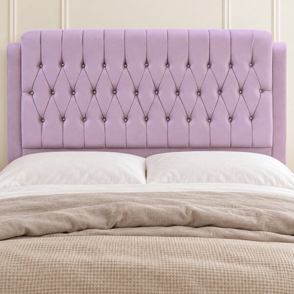 Pat tapițat Chesterfield din catifea Aveline Deluxe 140×200 cm, lila, cu ladă de depozitare