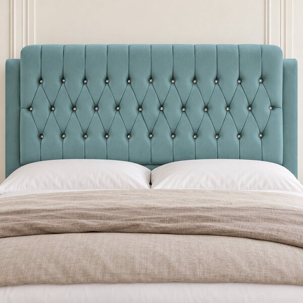 Pat tapițat Chesterfield din catifea Aveline Deluxe 140×200 cm, verde marin, cu ladă de depozitare