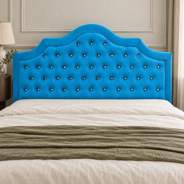 Pat tapițat Chesterfield din catifea Imperio Deluxe 140×200 cm, albastru deschis, cu ladă de depozitare