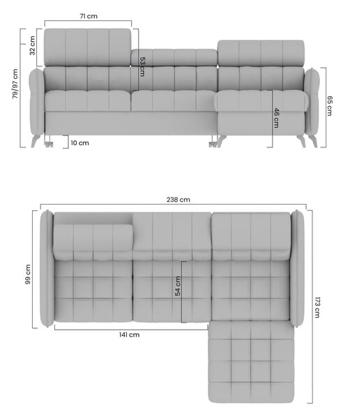 Colțar extensibil Elarias Mini universal stânga/dreapta - țesătură gri Ado 1614 Gargoyle