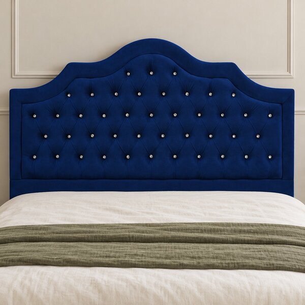 Pat tapițat Chesterfield din catifea Imperio Deluxe 140×200 cm, bleumarin, cu ladă de depozitare