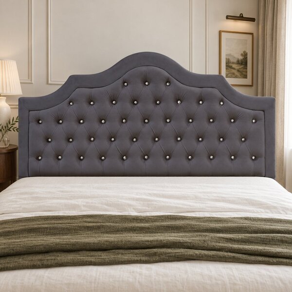 Pat tapițat Chesterfield din catifea Imperio Deluxe 140×200 cm, gri închis, cu ladă de depozitare