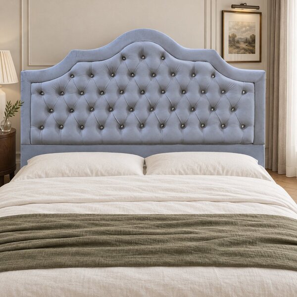 Pat tapițat Chesterfield din catifea Imperio Deluxe 140×200 cm, gri deschis, cu ladă de depozitare