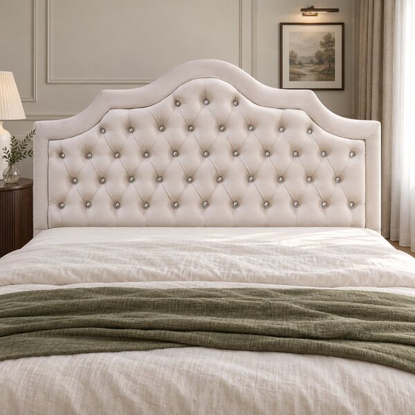 Pat tapițat Chesterfield din catifea Imperio Deluxe 140×200 cm, crem, cu ladă de depozitare