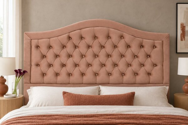 Pat tapițat Chesterfield din catifea Solaria Deluxe 120×200 cm, cappuccino, cu ladă de depozitare