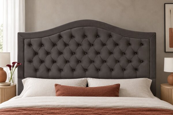Pat tapițat Chesterfield din catifea Solaria Deluxe 120×200 cm, gri închis, cu ladă de depozitare