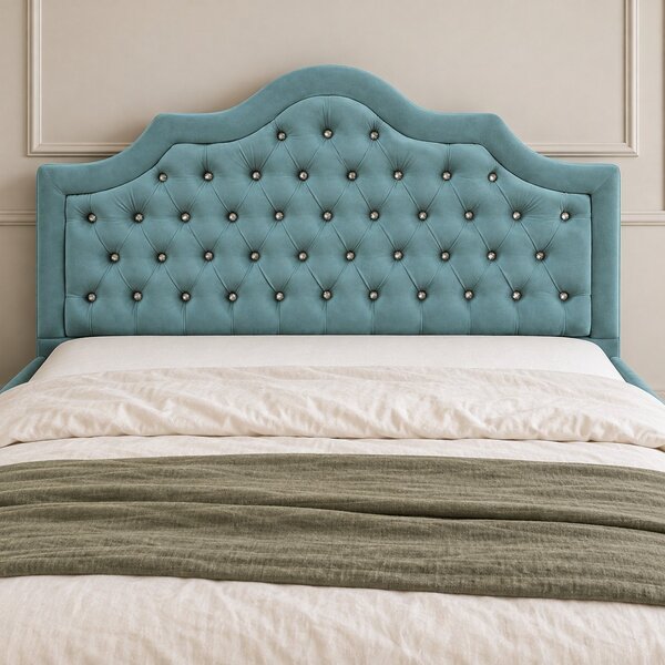 Pat tapițat Chesterfield din catifea Imperio Deluxe 140×200 cm, verde marin, cu ladă de depozitare