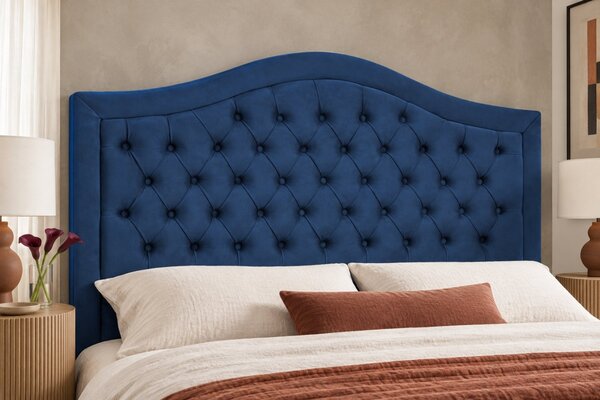 Pat tapițat Chesterfield din catifea Solaria Deluxe 120×200 cm, albastru, cu ladă de depozitare