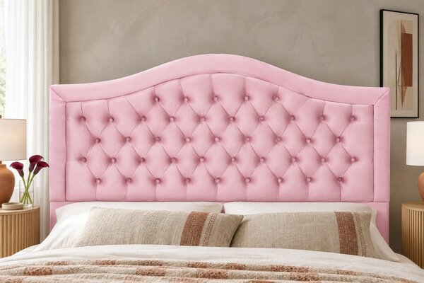 Pat tapițat Chesterfield din catifea Solaria Deluxe 120×200 cm, roz, cu ladă de depozitare