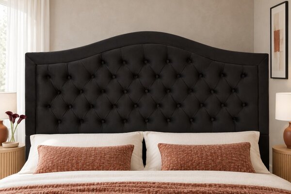 Pat tapițat Chesterfield din catifea Solaria Deluxe 120×200 cm, negru, cu ladă de depozitare