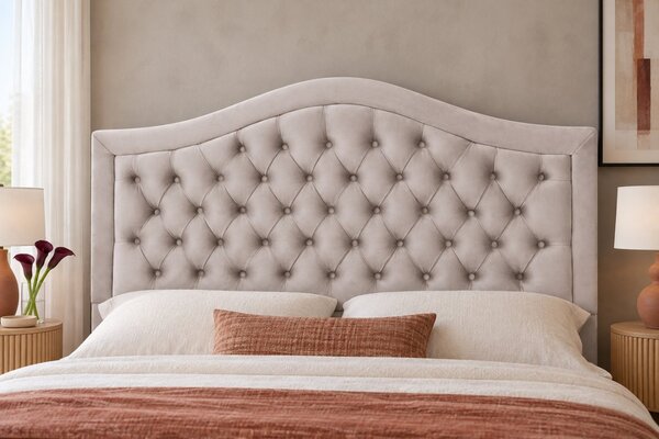 Pat tapițat Chesterfield din catifea Solaria Deluxe 120×200 cm, crem, cu ladă de depozitare