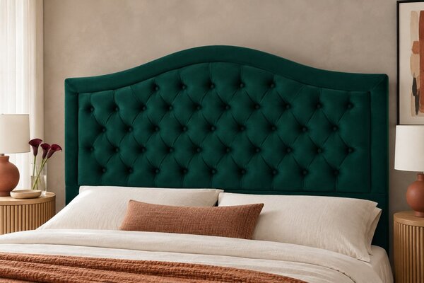 Pat tapițat Chesterfield din catifea Solaria Deluxe 120×200 cm, verde, cu ladă de depozitare