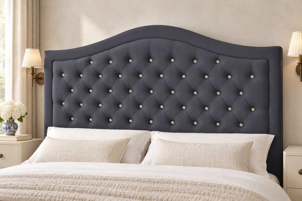Pat tapițat Chesterfield din catifea Solaria Deluxe Cristal 120×200 cm, gri închis, cu ladă de depozitare