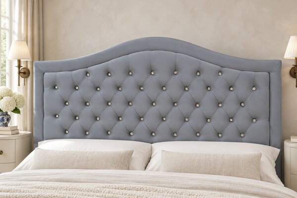 Pat tapițat Chesterfield din catifea Solaria Deluxe Cristal 120×200 cm, gri deschis, cu ladă de depozitare