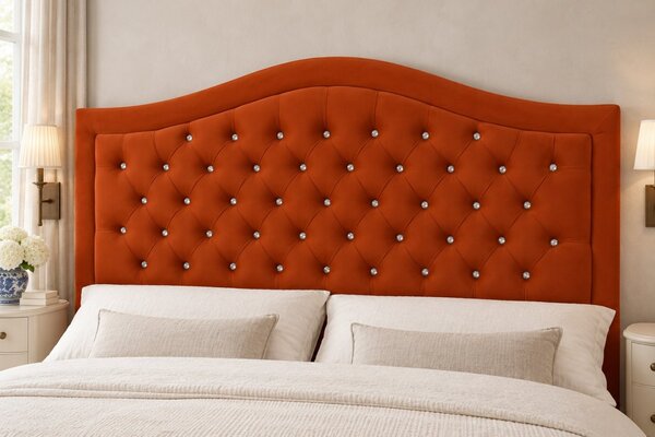 Pat tapițat Chesterfield din catifea Solaria Deluxe Cristal 120×200 cm, cărămiziu, cu ladă de depozitare