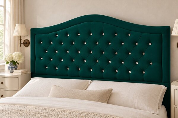 Pat tapițat Chesterfield din catifea Solaria Deluxe Cristal 120×200 cm, verde, cu ladă de depozitare