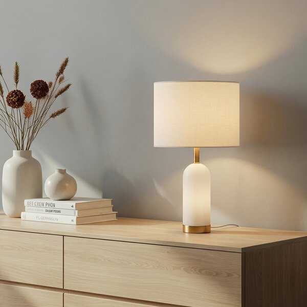 Lampă de masă Lindby, Alabaster, Alb, Camera de zi, Țesătură / Textil, Scandinavă