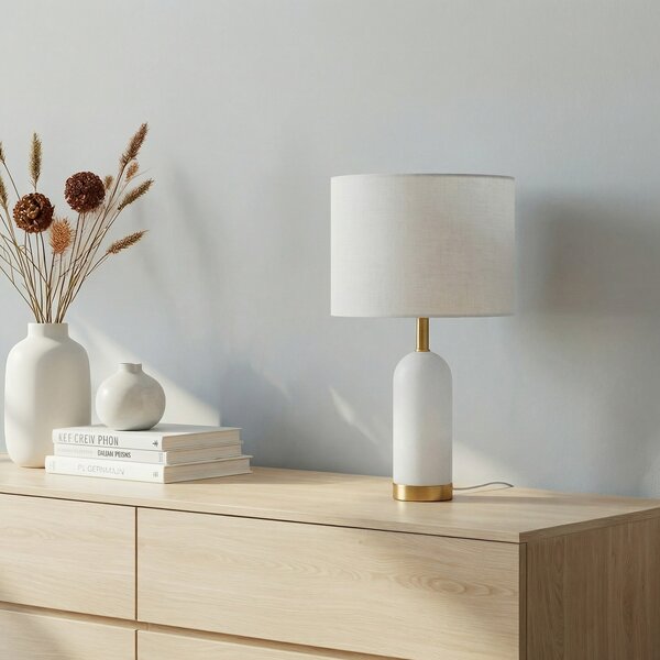 Lampă de masă Lindby, Alabaster, Alb, Camera de zi, Țesătură / Textil, Scandinavă