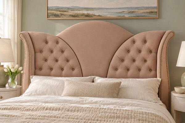 Pat tapițat Chesterfield din catifea Velora 140×200 cm, cappuccino, cu ladă de depozitare