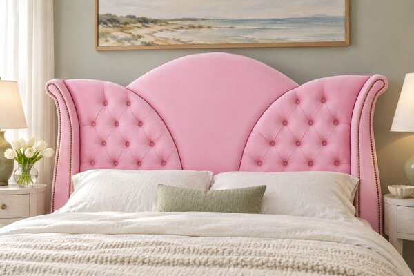 Pat tapițat Chesterfield din catifea Velora 140×200 cm, roz, cu ladă de depozitare