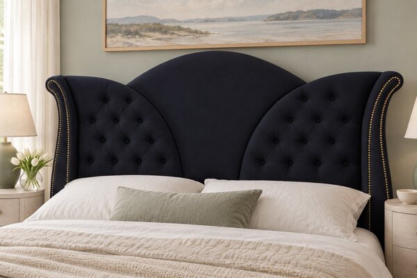 Pat tapițat Chesterfield din catifea Velora 140×200 cm, negru, cu ladă de depozitare