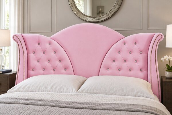 Pat tapițat Chesterfield din catifea Velora Cristal 140×200 cm, roz, cu ladă de depozitare