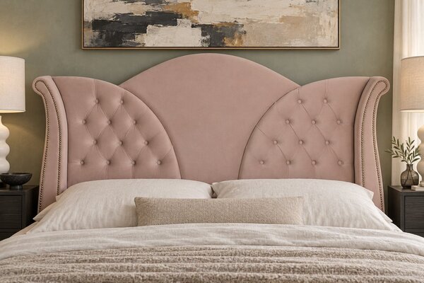 Pat tapițat Chesterfield din catifea Velora Deluxe Classic 140×200 cm, cappuccino, cu ladă de depozitare